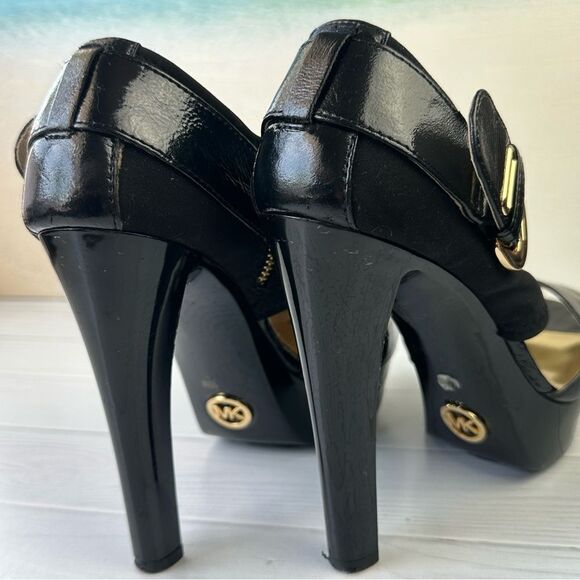 Michael Kors Morgen Black Patent High Heel Peep Toe Platform Sz 10 - Picture 8 of 10